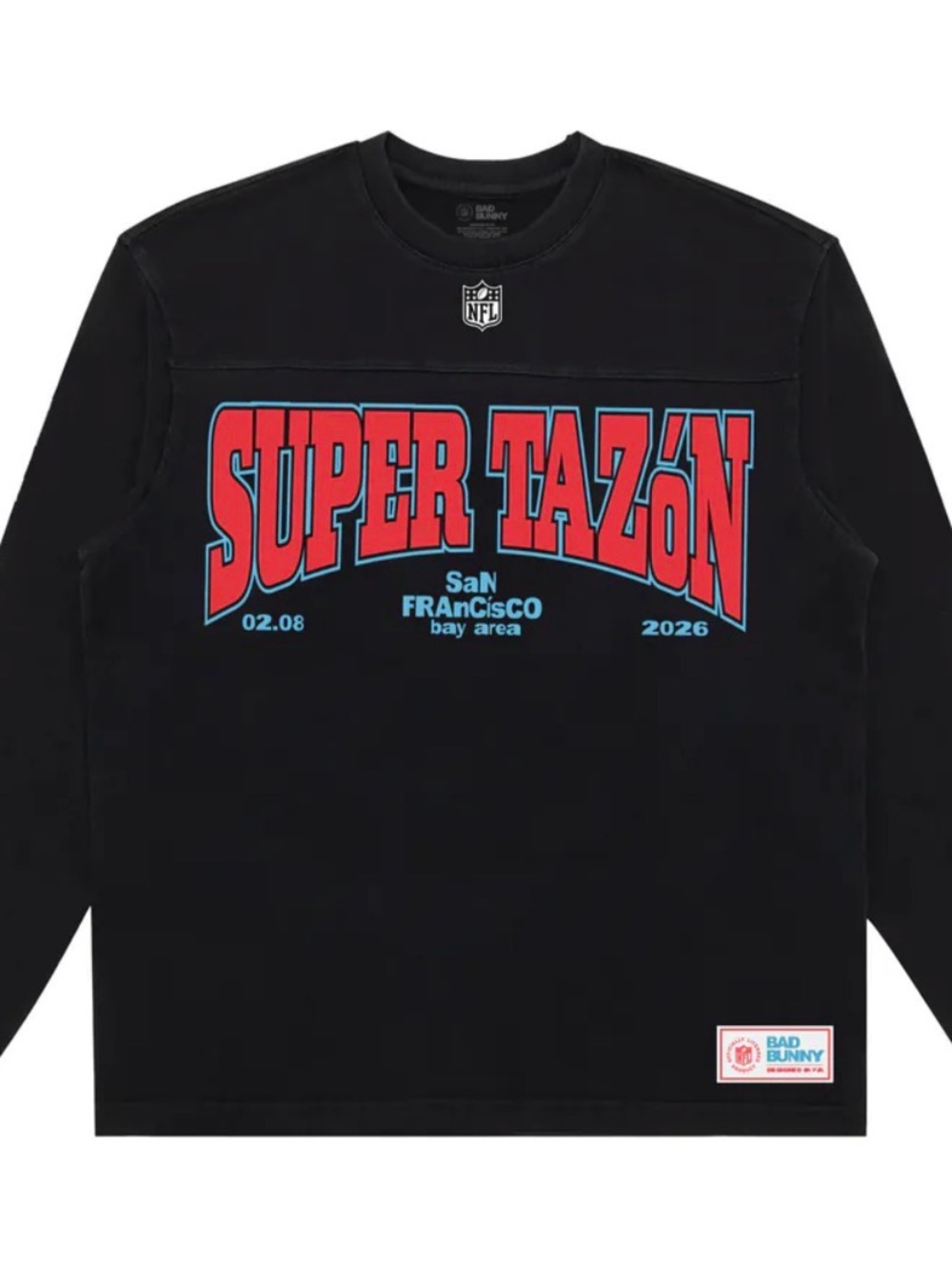 Bad Bunny Black Long Sleeve 'Super Tazón' Graphic Tee